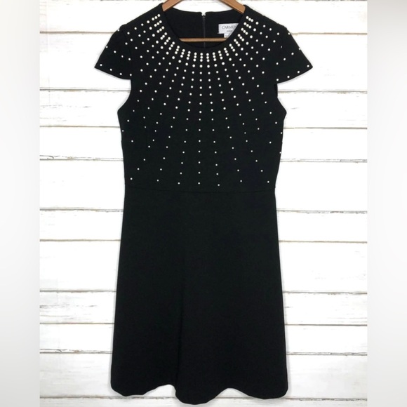Carmen Marc Valvo Black Pearl Studded Fit & Flare Dress – Size 6 - Picture 1 of 4